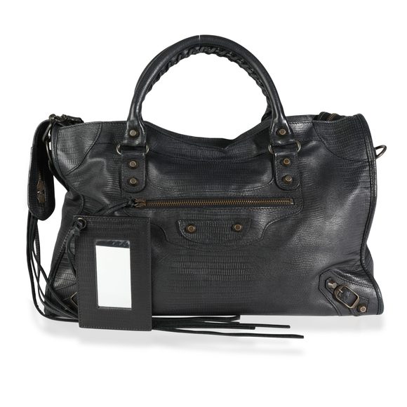 Balenciaga 10 Year Anniversary Black Lizard-Embossed Lambskin Classic City Bag - Picture 1 of 8